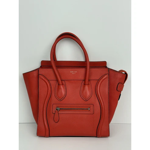 Céline Mini Luggage Tote Red-Orange Leather Handbag - Image 6