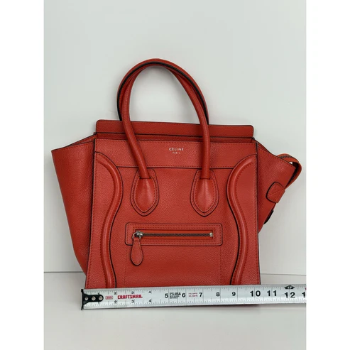Céline Mini Luggage Tote Red-Orange Leather Handbag - Image 3