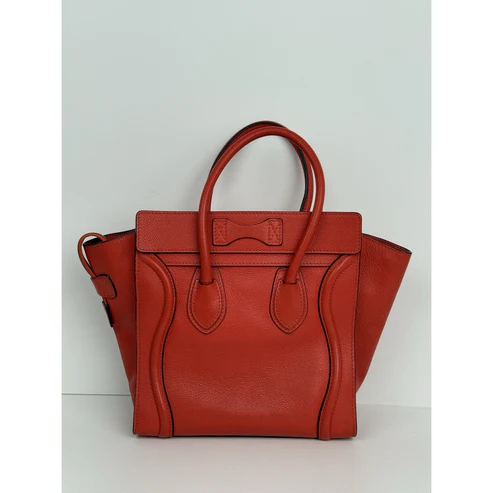 Céline Mini Luggage Tote Red-Orange Leather Handbag - Image 9