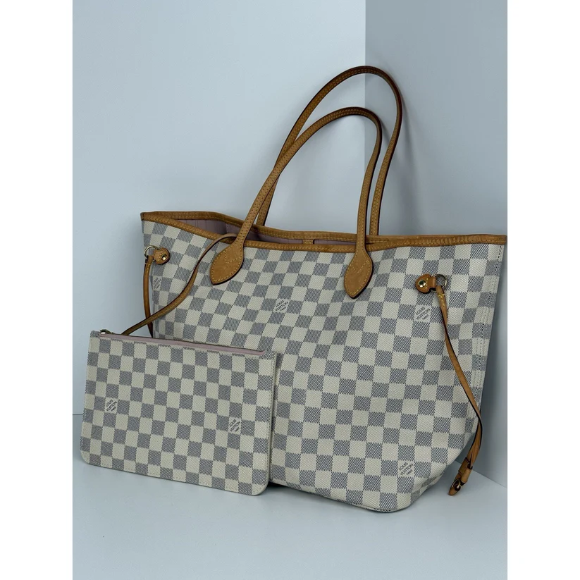LOUIS VUITTON Neverfull Monogram White Canvas Pink Interior Tote Shoulder Bag