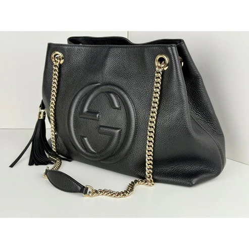 Gucci Soho Chain Strap Women’s Shoulder Bag in Black Leather