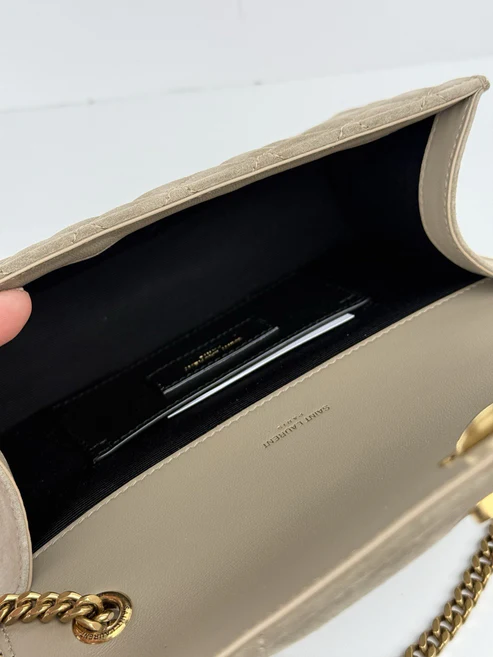 Saint Laurent Suede Matelasse Beige Envelope Small Bag - Image 8