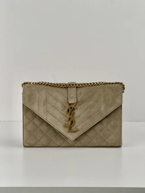 Saint Laurent Suede Matelasse Beige Envelope Small Bag