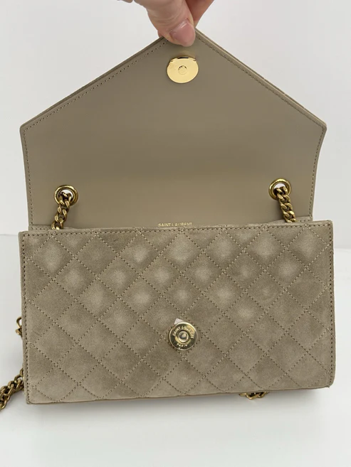 Saint Laurent Suede Matelasse Beige Envelope Small Bag - Image 3