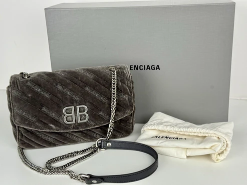 Balenciaga Velvet Logo Matelasse BB Chain Shoulder Bag