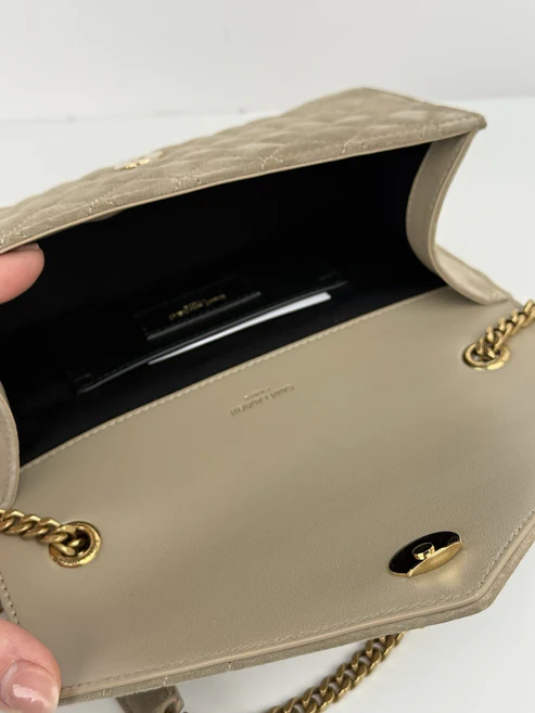 Saint Laurent Suede Matelasse Beige Envelope Small Bag - Image 2