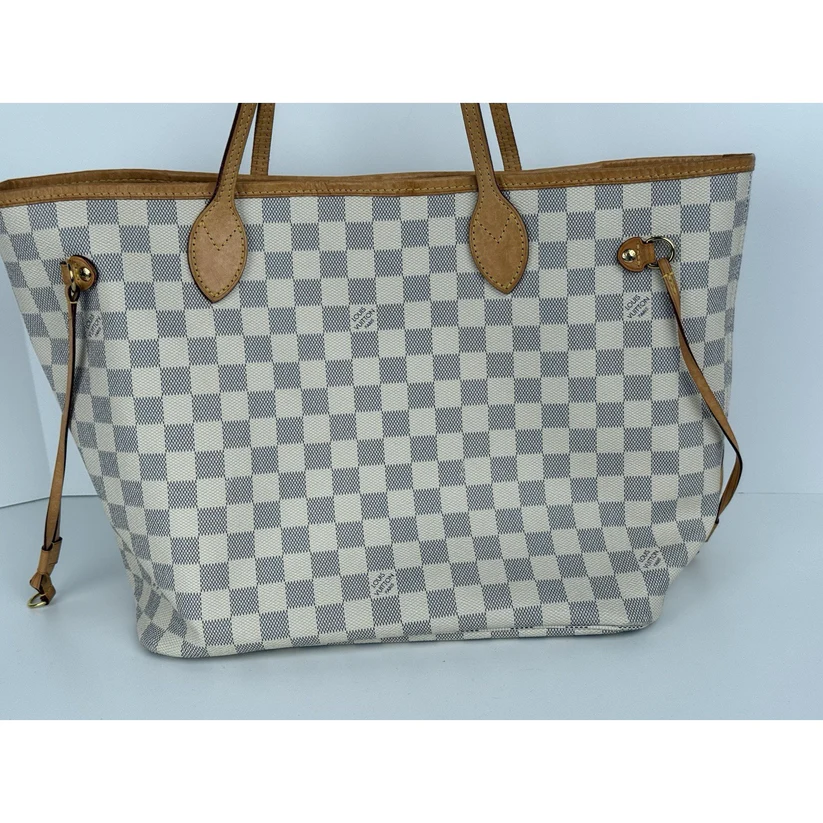 LOUIS VUITTON Neverfull Monogram White Canvas Pink Interior Tote Shoulder Bag - Image 4