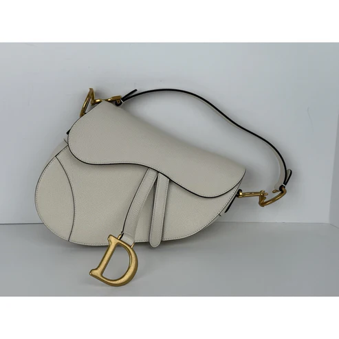 Christian Dior Medium Saddle White Leather Shoulder Bag