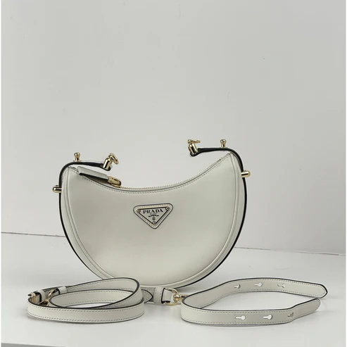 Prada Arque White Leather Shoulder Bag With Strap