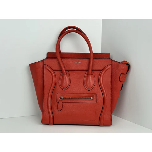 Céline Mini Luggage Tote Red-Orange Leather Handbag