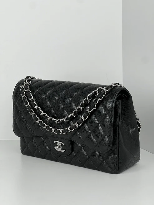 CHANEL Jumbo Classic Double Flap Black Caviar Leather Shoulder Bag 2022