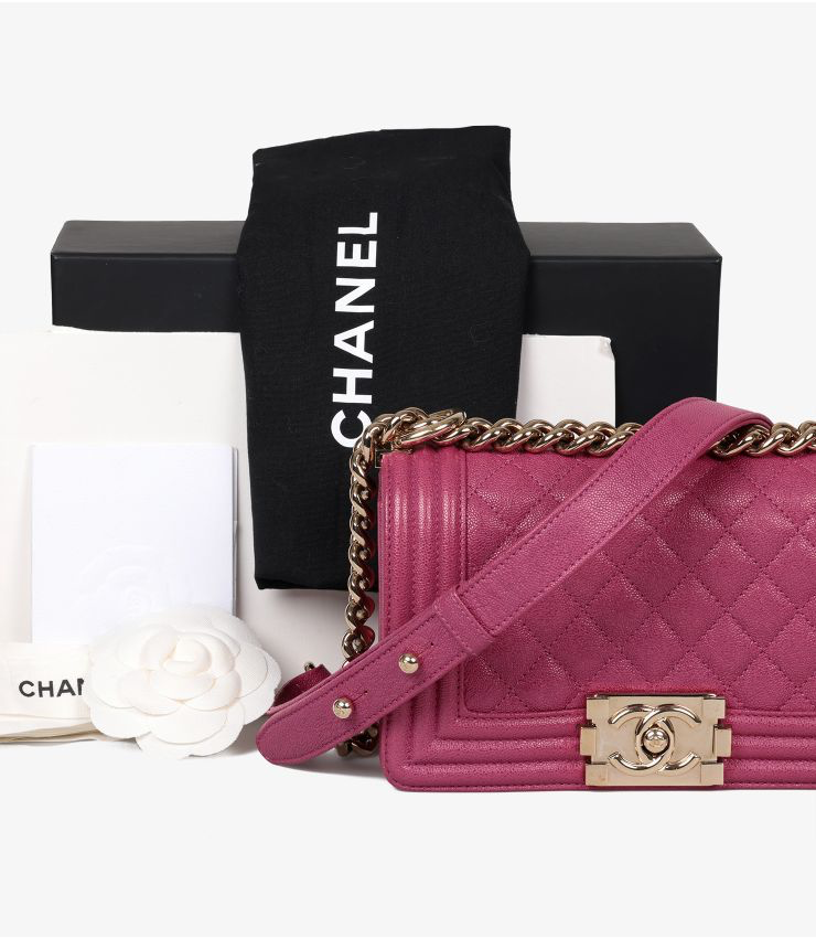 Chanel Fuchsia Quilted Shiny Caviar Leather Small Le Boy