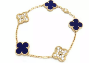 Van Cleef & Arpels Vintage Alhambra Diamond Sevres Porcelain 18KT Yellow Gold Bracelet